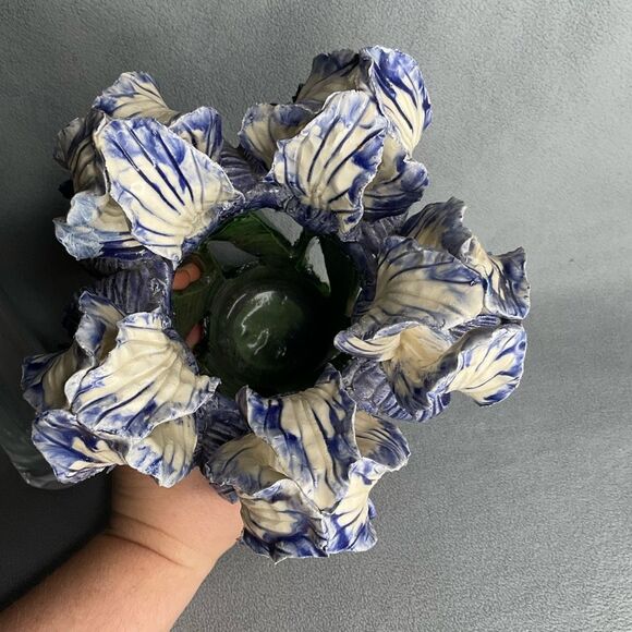 AVATAR Pottery Sculpted Ceramic Vase Majolica Garden Purple Iris Signed HandMade - Picture 5 of 14